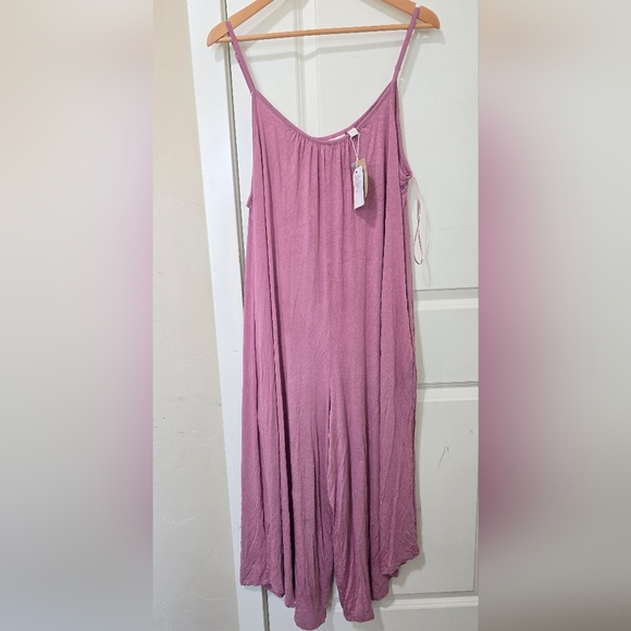 Ecothread Pants - Ecothread Sustainable Mauve Pink Wide Leg Jumpsuit Romper NWT Large Boho Harem